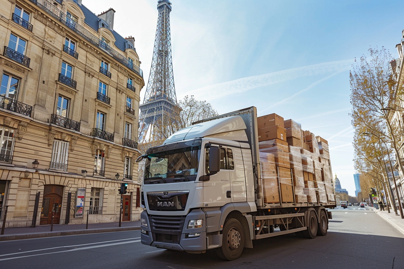 Camion de déménagement chargé devant un domicile à Vitry-sur-Seine, illustrant l'utilisation efficace de la carte consulaire pour faciliter le processus.