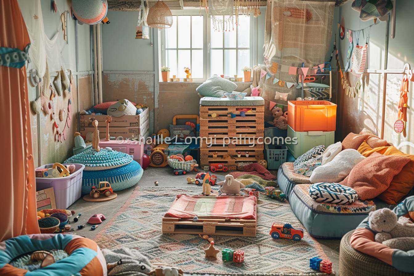 Idées créatives pour décorer une chambre d'enfant avec matériaux recyclés transformés en havre de jeux